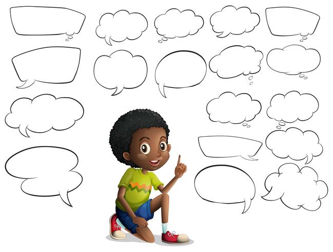 Boy and many speech bubbles vector