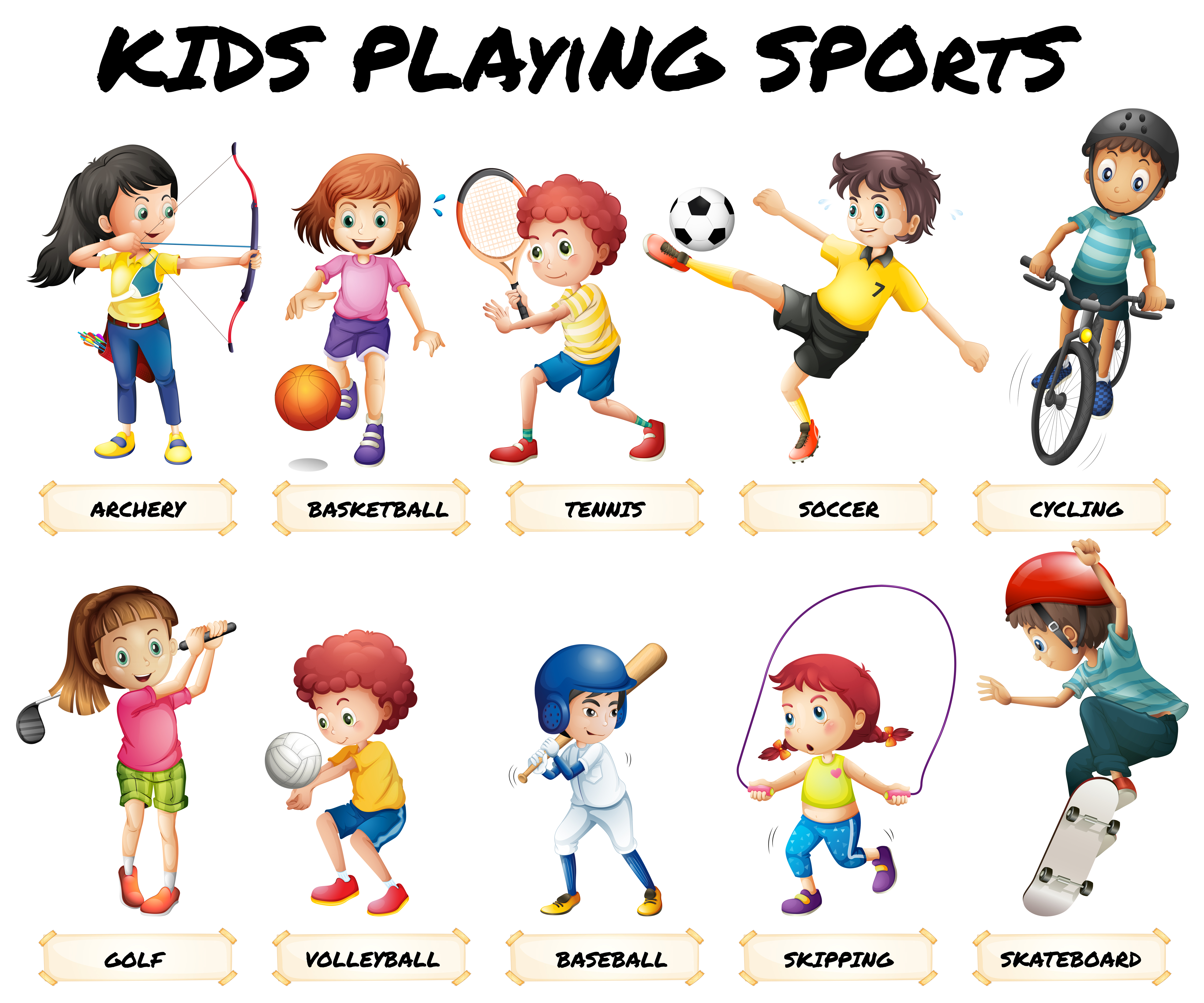 students playing sports clipart cartoon