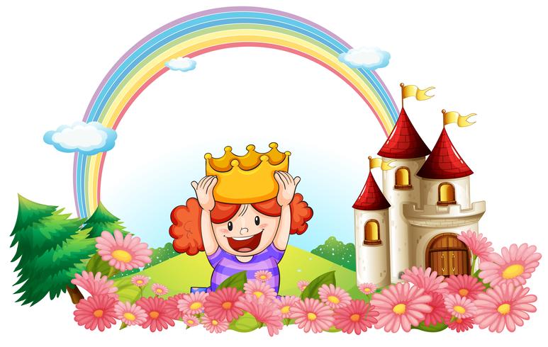 A princess with a castle at the back vector