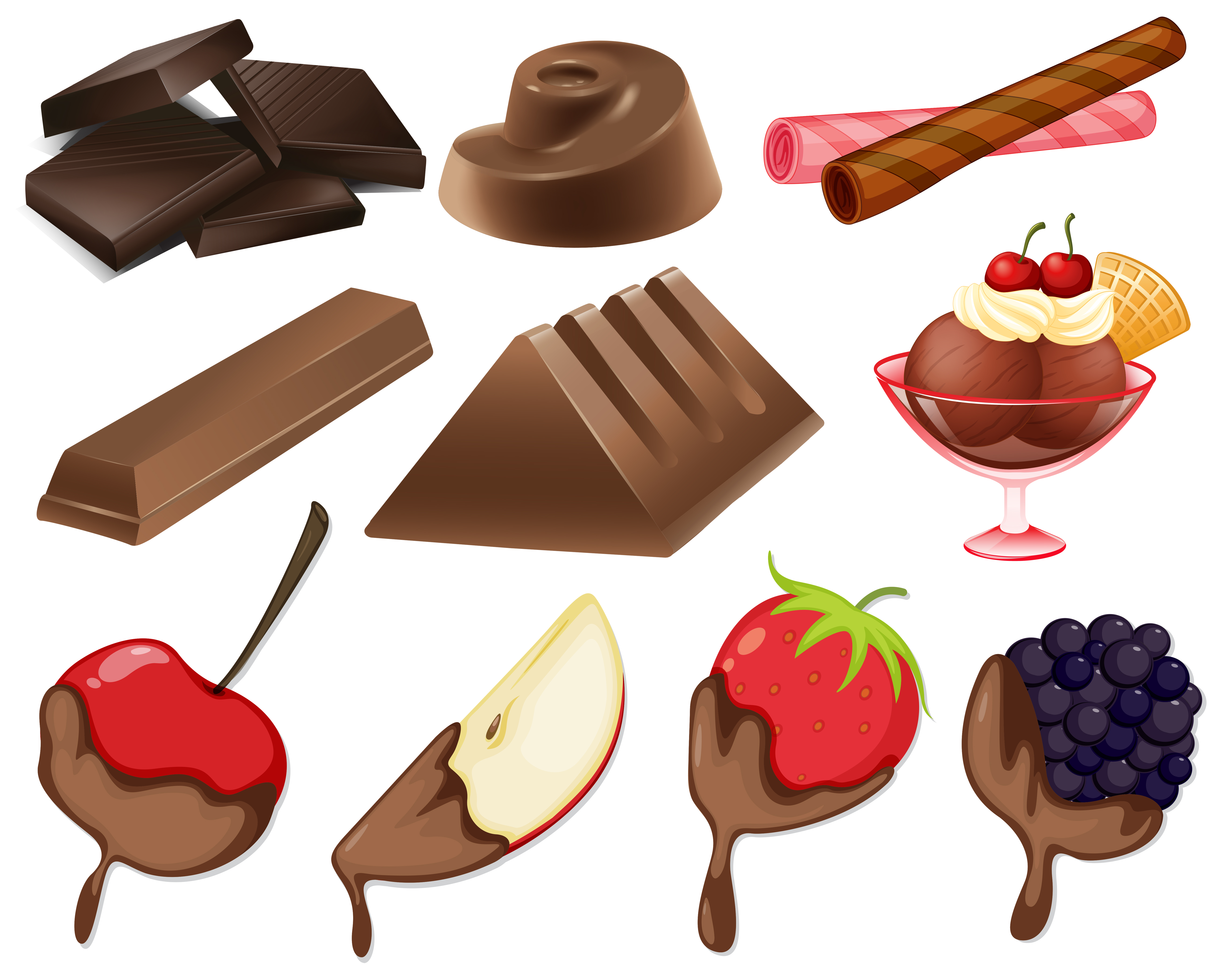 Different styles of chocolate dessert 417116 Vector Art at Vecteezy