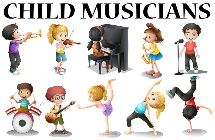 Children playing different musical instruments vector