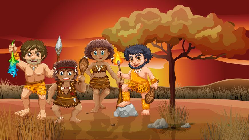 A group of cavemen vector