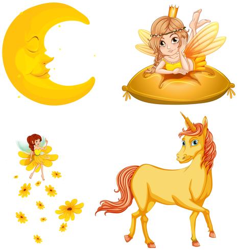 Cuentos de hadas personajes y luna. vector