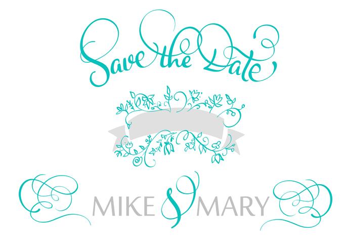 save the date text for wedding. Calligraphy lettering Vector illustration EPS10