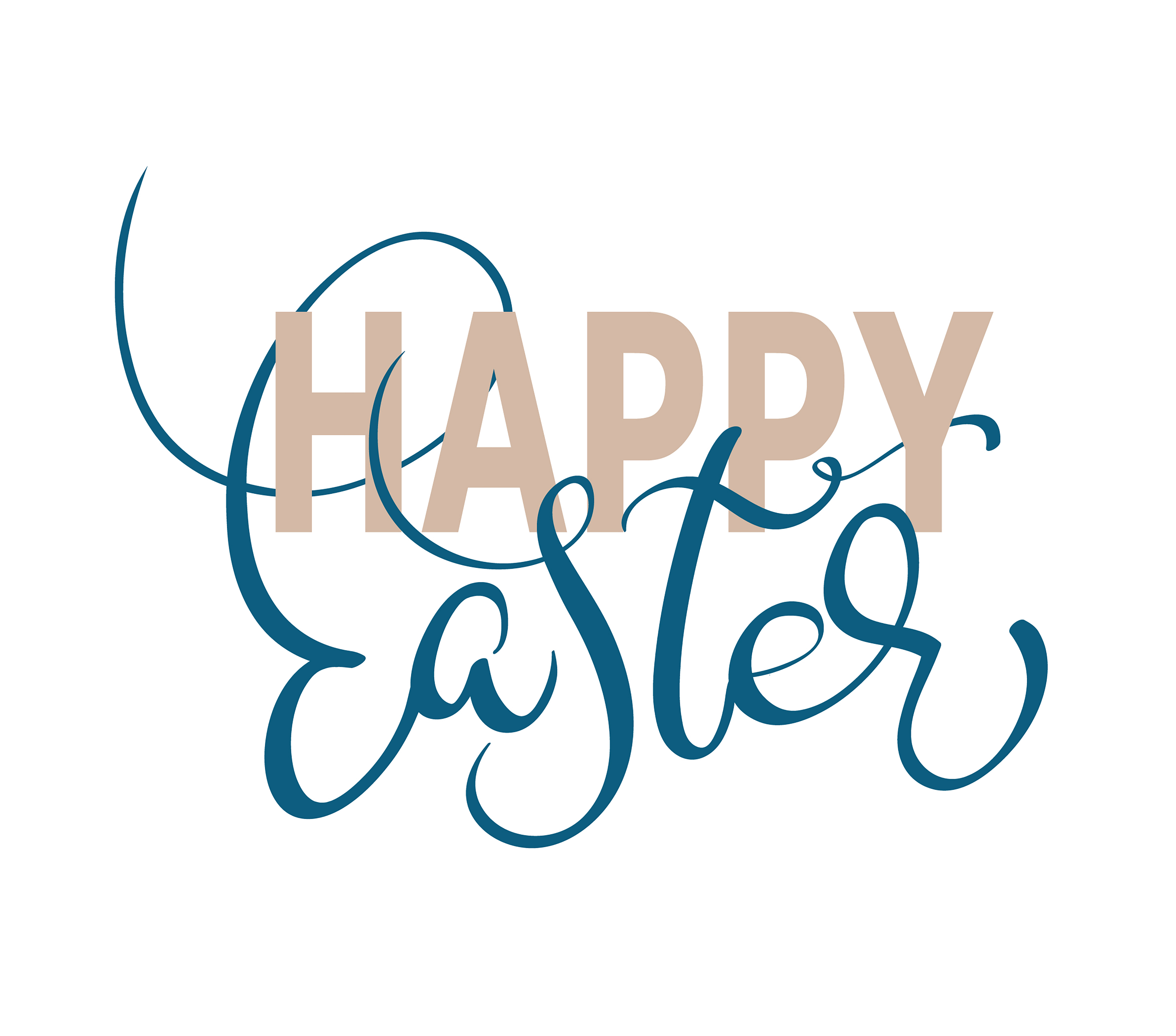 Happy Easter words on white background frame. Calligraphy lettering