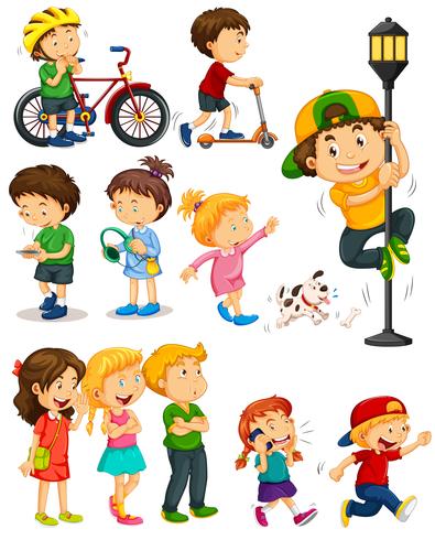 Niños haciendo diferentes actividades. vector