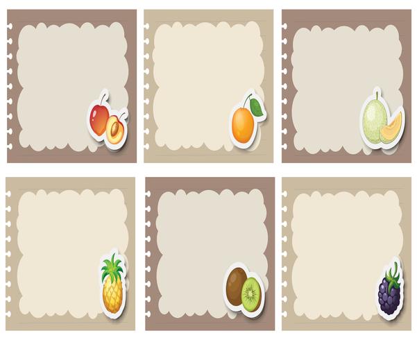 Etiquetas cuadradas en gris con frutas. vector