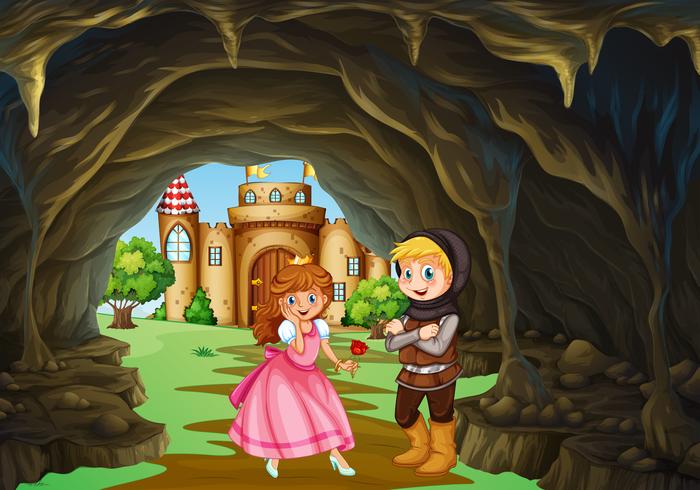 Hunter and princess in the cave vector