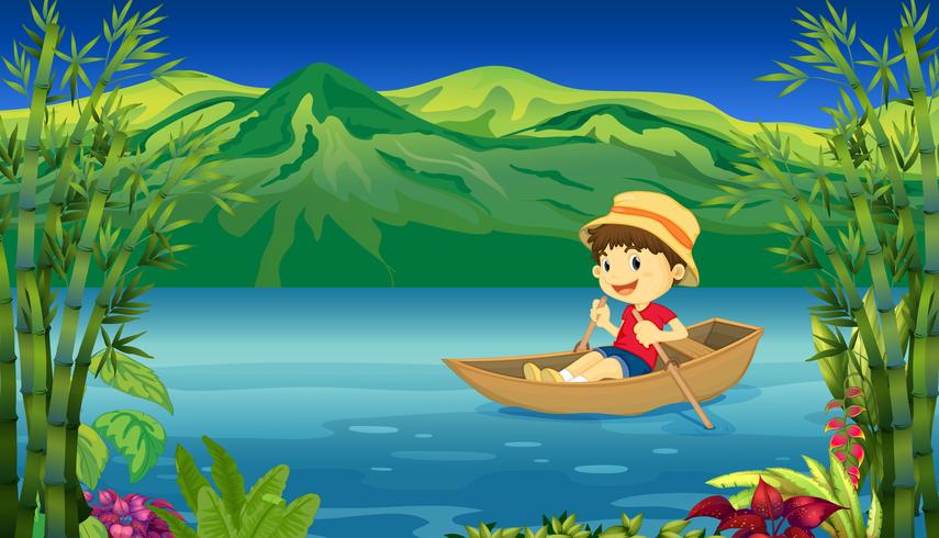 A smiling boy in a boat vector