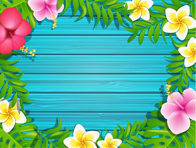 Summer frame on wood background. vector