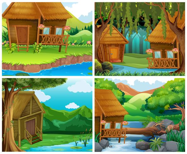 Wooden houses in forest  vector