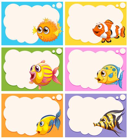 Diseño de etiquetas con lindos peces. vector