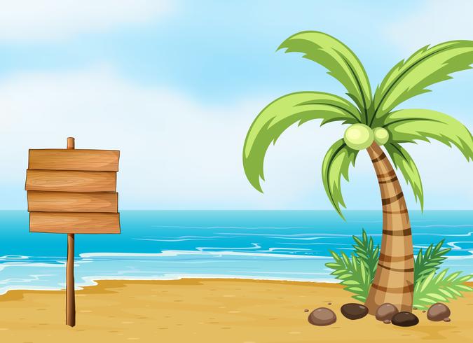 A coconut tree and an empty board at the beach vector