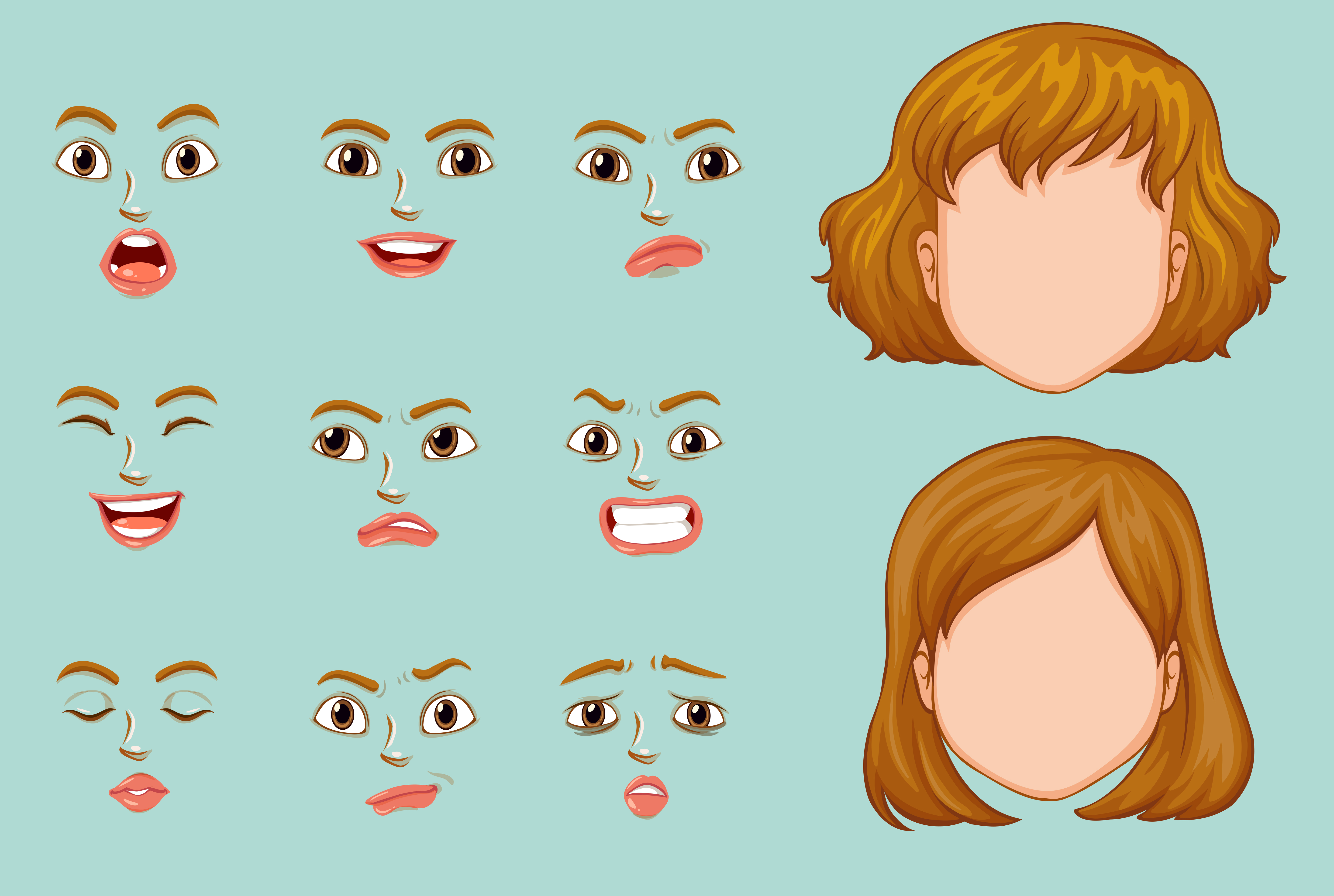 Woman faces with different expressions - Download Free 