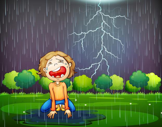 A Crying Kid Lost in the Wood Rain vector