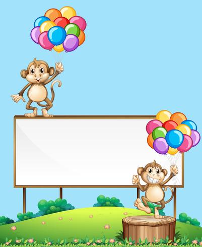 Monkey with balloon at sign board vector