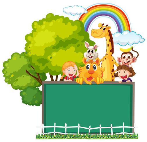 Board template with wild animals and girl vector