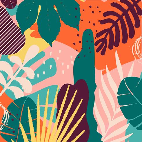 Tropical jungle leaves and flowers background vector