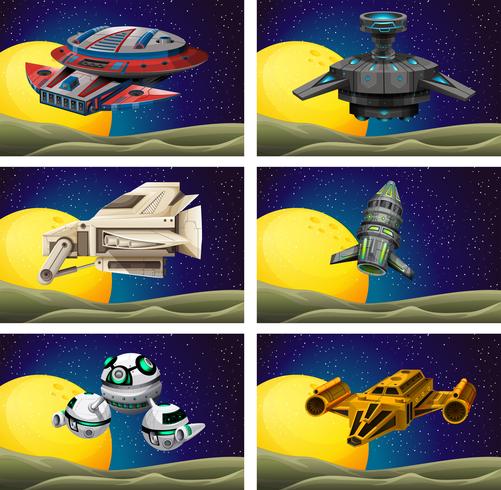 Different design of spaceship in the space vector