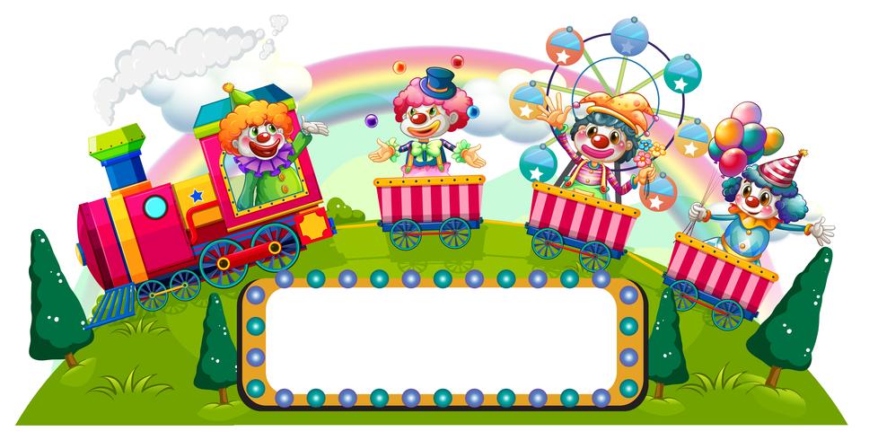 Clowns riding on train vector