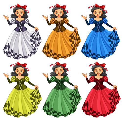 Woman in different color dress vector