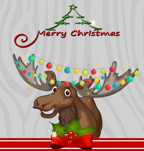 Christmas card template with reindeer and lights vector