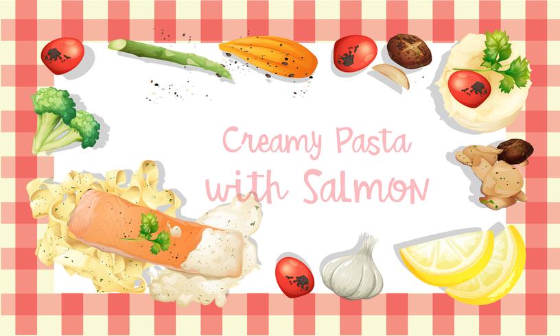 Salmon and Pasta Cream Sauce Template vector