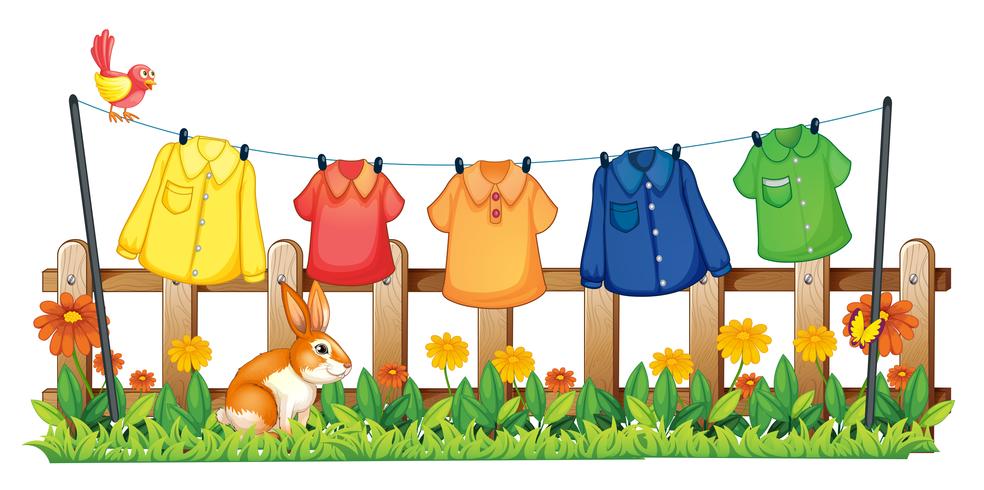 A garden with hanging clothes and a bunny vector