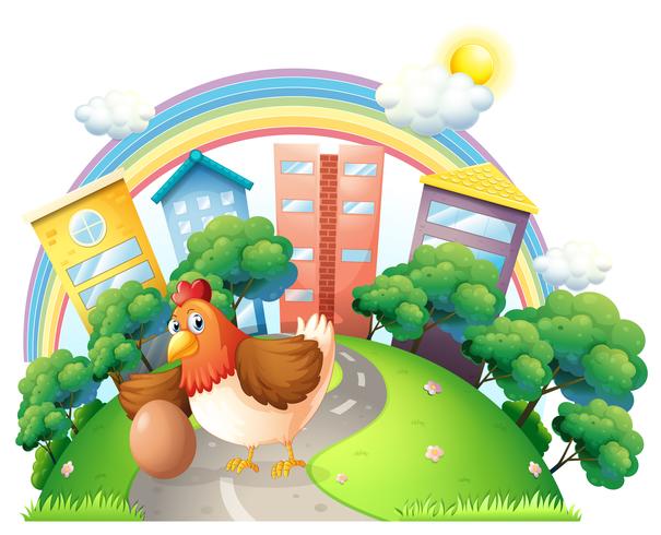 A hen and her egg at the road vector