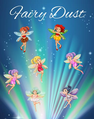 Fairies flying with bright light in background vector