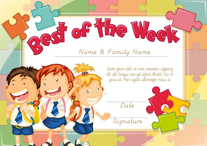 Diploma template with three children background vector