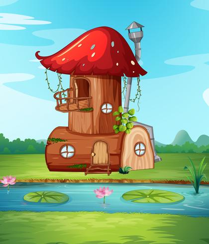 Mushroom wooden house in nature vector