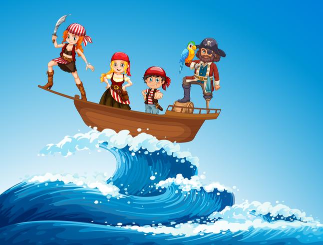 Pirates on ship in the sea vector