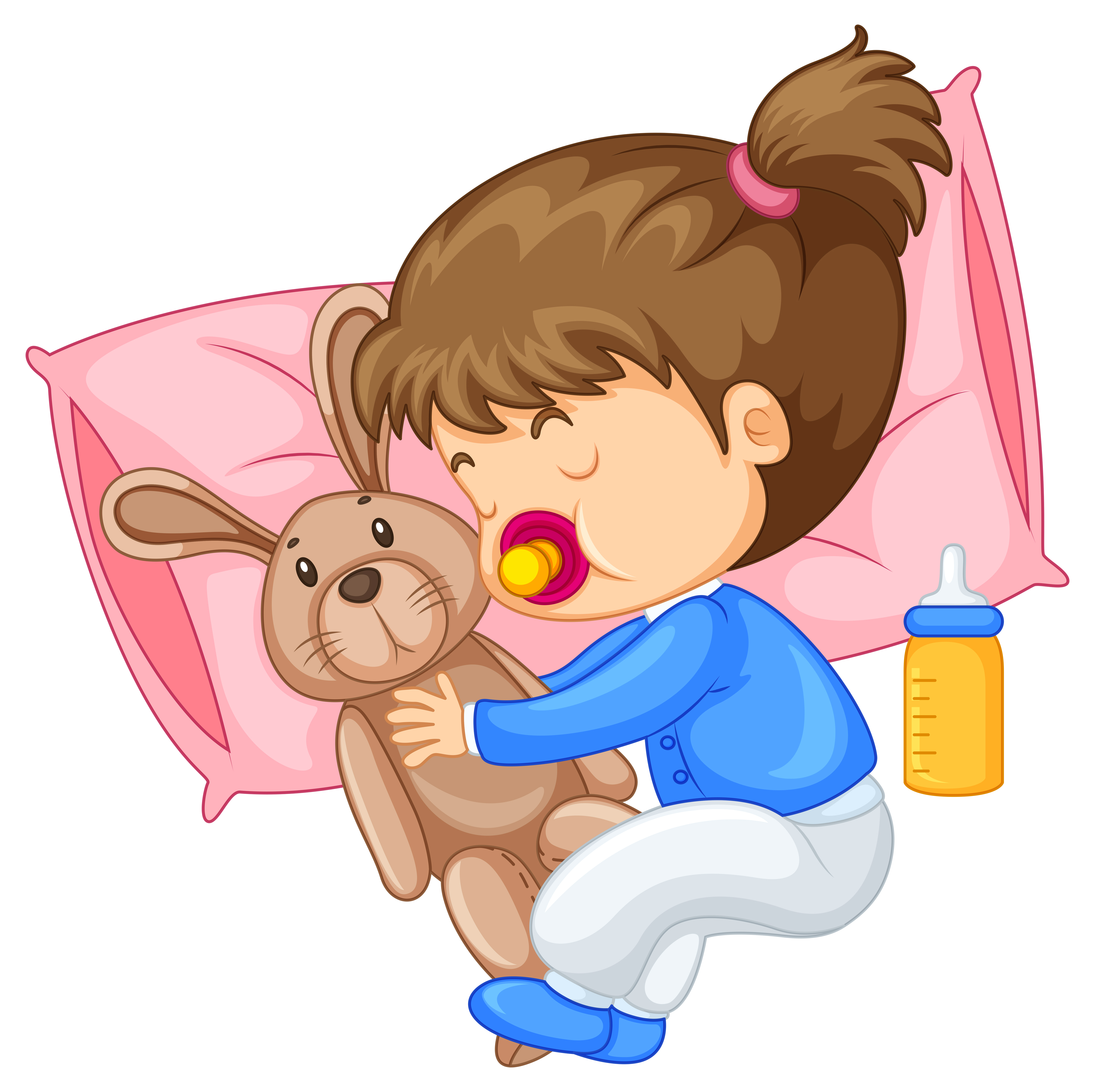 Little girl hugging rabbit in bed 417609 Vector Art at Vecteezy