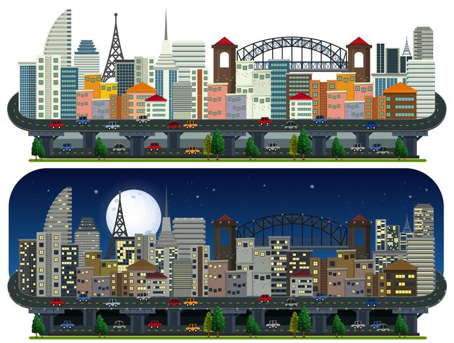 A Set of Modern City Day and Night vector