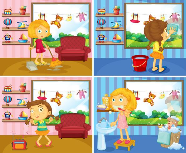 Girl doing chores in the house vector