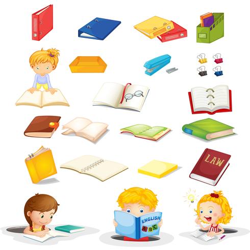 Students and their school supplies vector