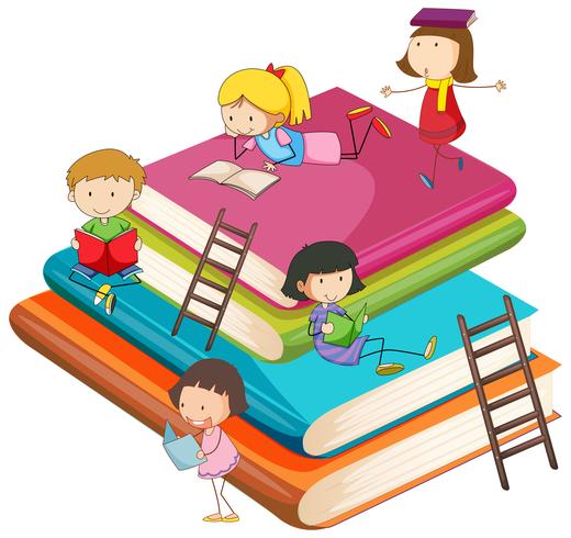 Children with the book vector