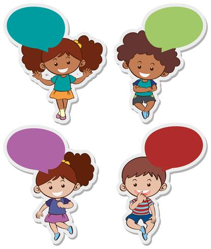 Sticker designs with cute boys and girls vector