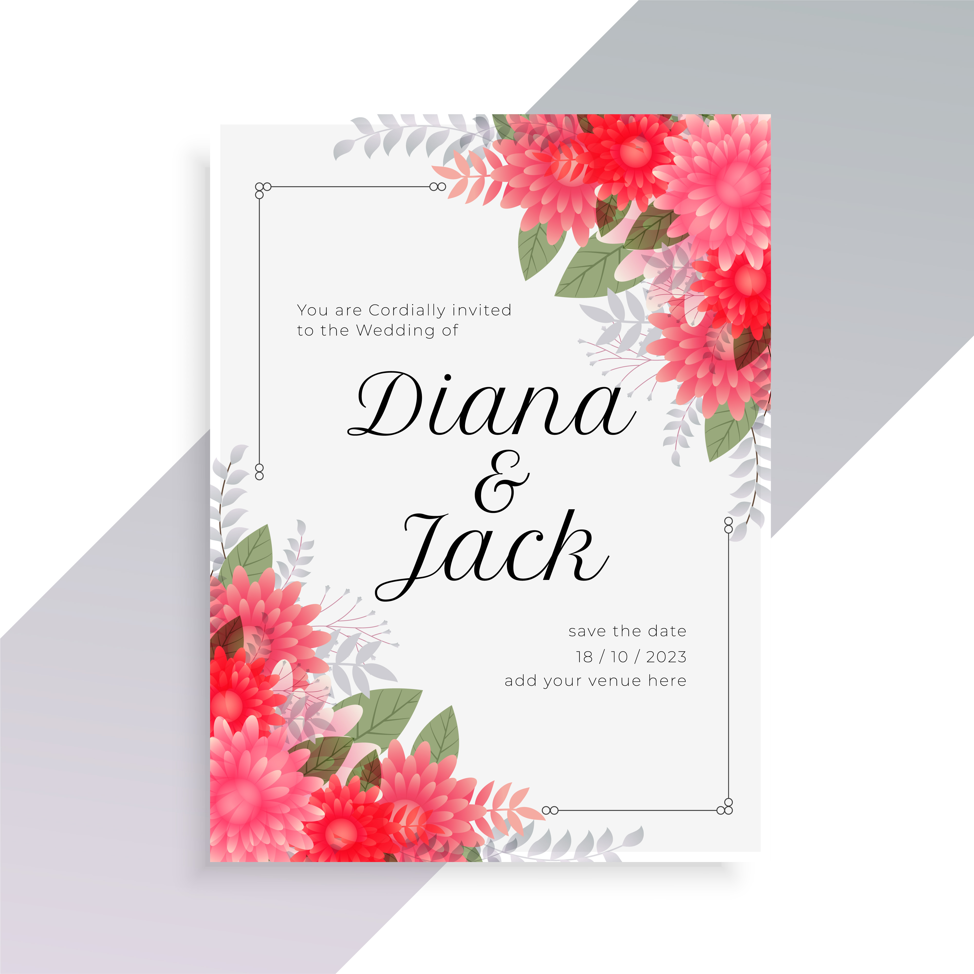 wedding invitation template with beautiful floral art Download Free