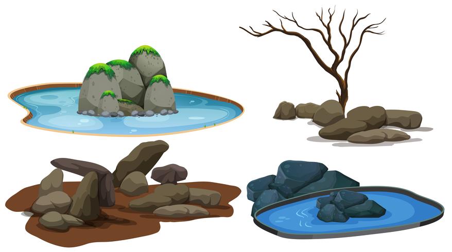 A set of stone and pond vector