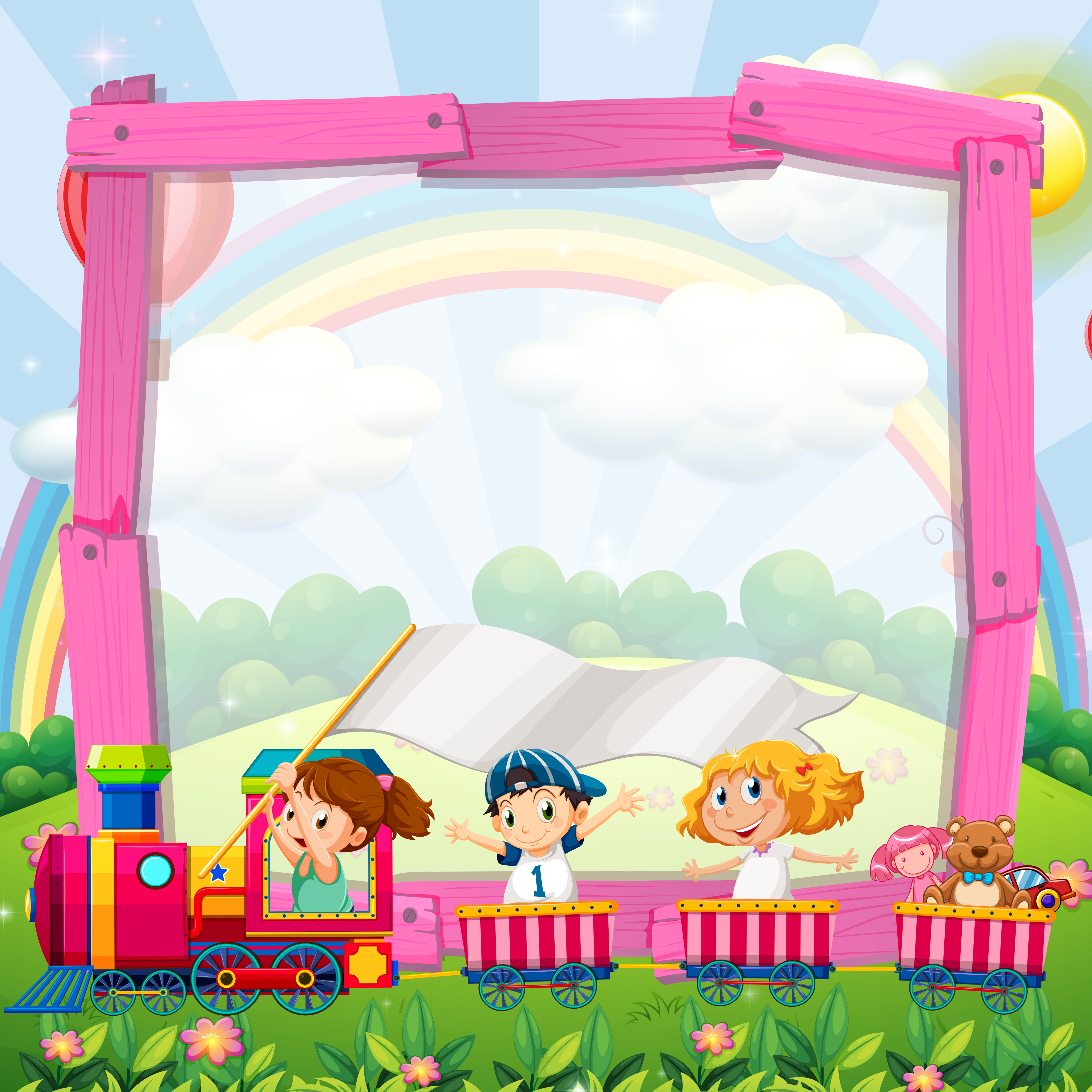 Border design with children on the train 417764 Vector Art at Vecteezy