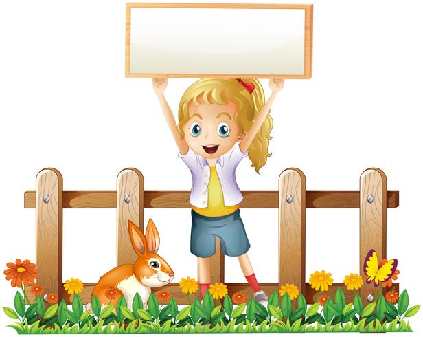 A girl with an empty frame and a bunny vector