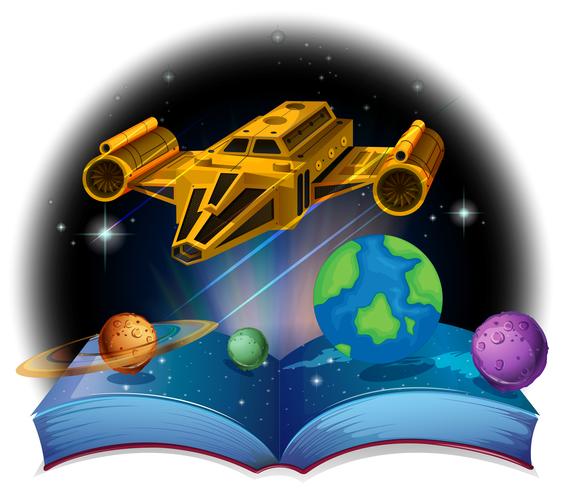 Sciene book with spaceship and solar system vector