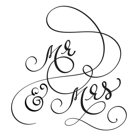 Hand drawn Calligraphy Mr and Mrs text. lettering Vector illustration EPS10