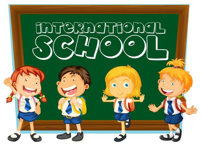 International school sign with students in uniform vector