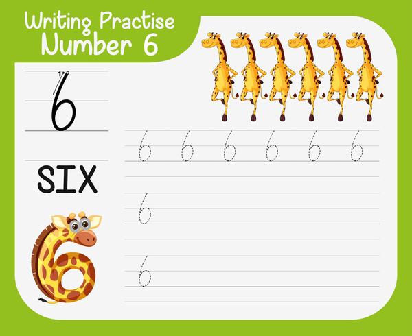 Math writing practise number six vector