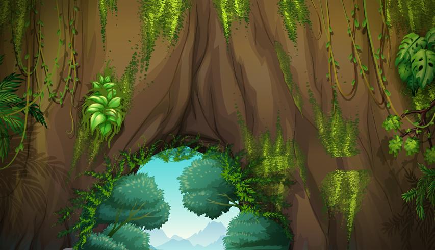 Nature scene with cave and trees vector