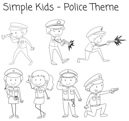 Doodle simple personaje policial. vector