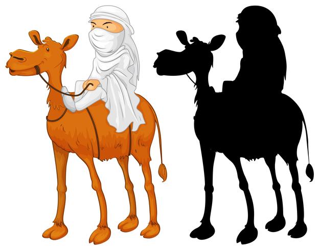 Hombre árabe montando camello vector